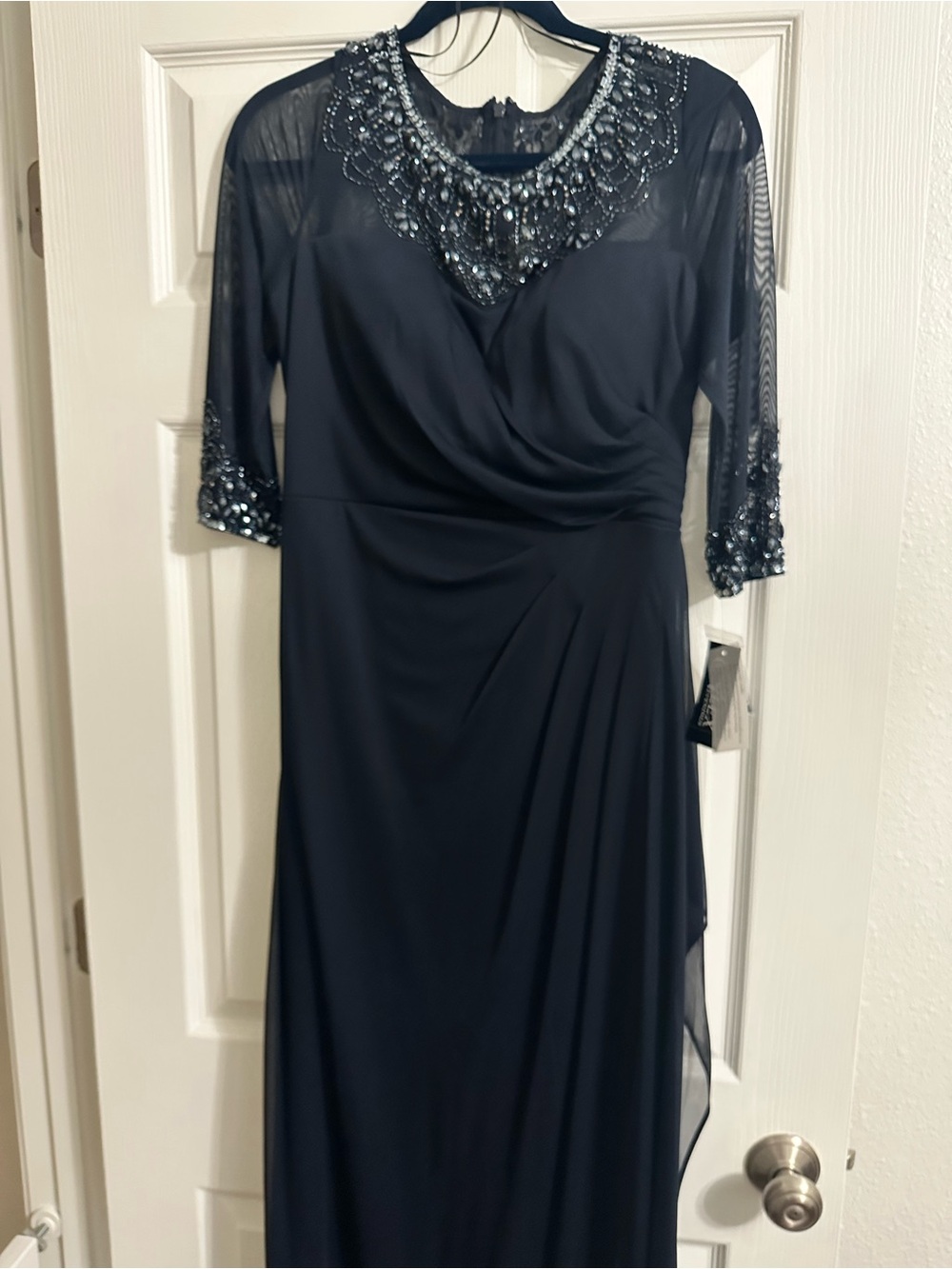 Alex Evenings Elegant Navy Beaded Illusion Necklace Evening Dress. Dark navy. - Picture 7 of 7